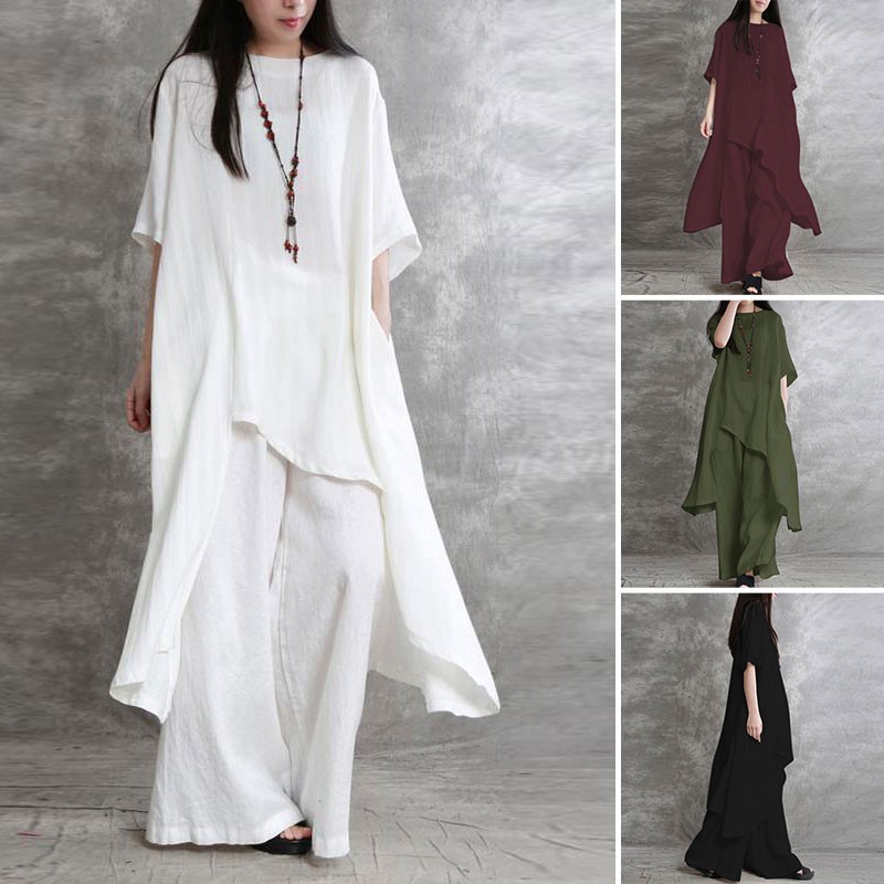 Linen Pant Wide - Dames Katoenen Linnen 2-delige Sets Grote