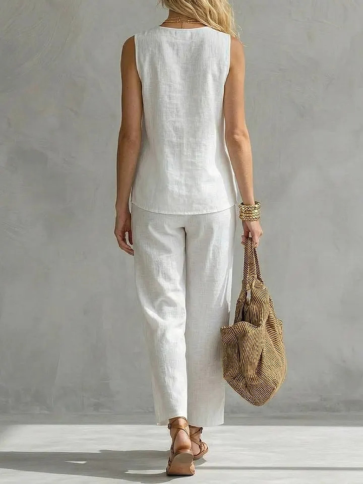Tweedelig linnen set met enkel - Linen Pant Wide recensie en prijs