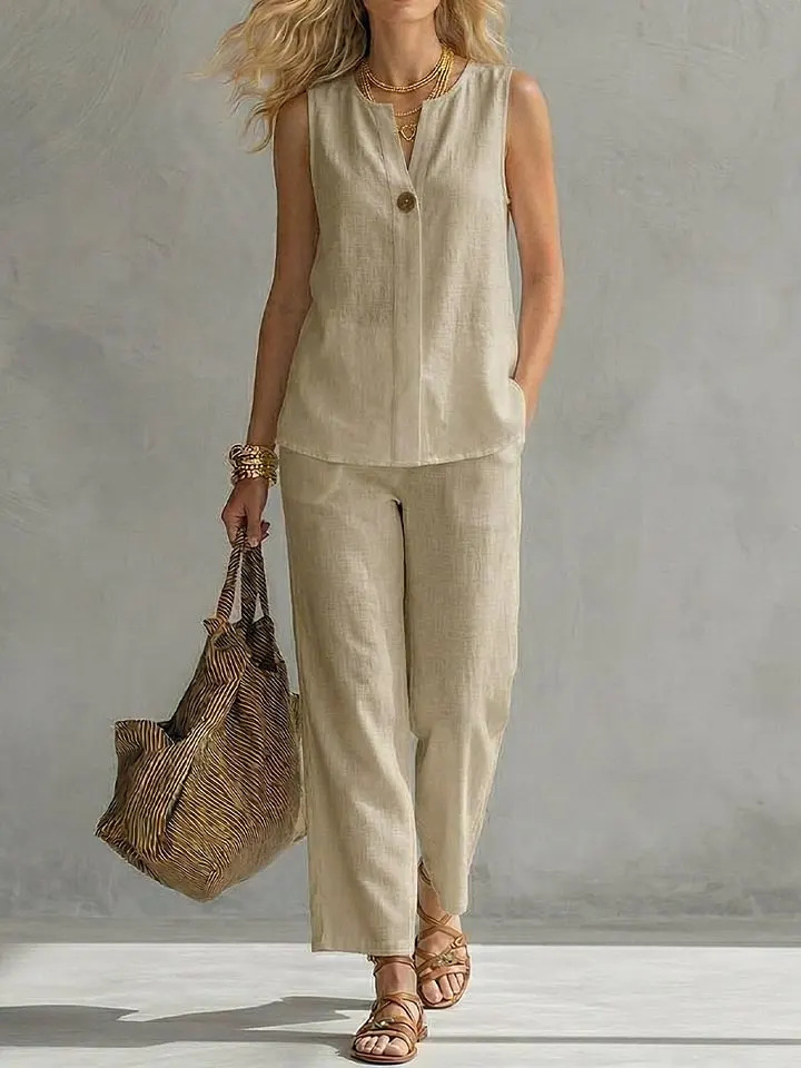 Tweedelig linnen set met enkel - Linen Pant Wide recensie en prijs