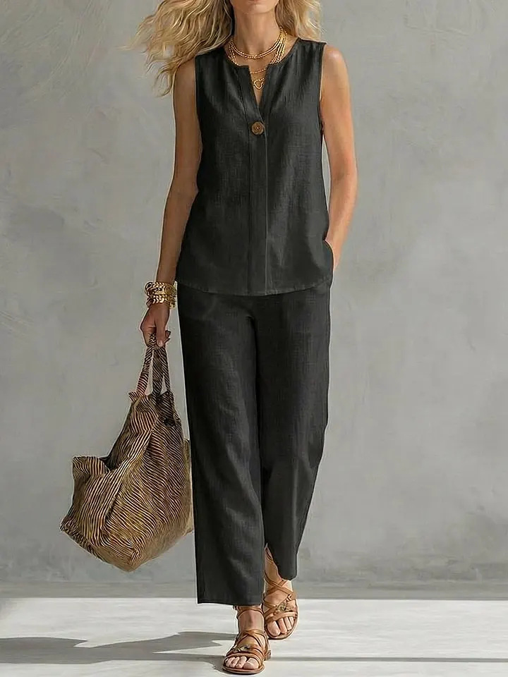 Tweedelig linnen set met enkel - Linen Pant Wide recensie en prijs