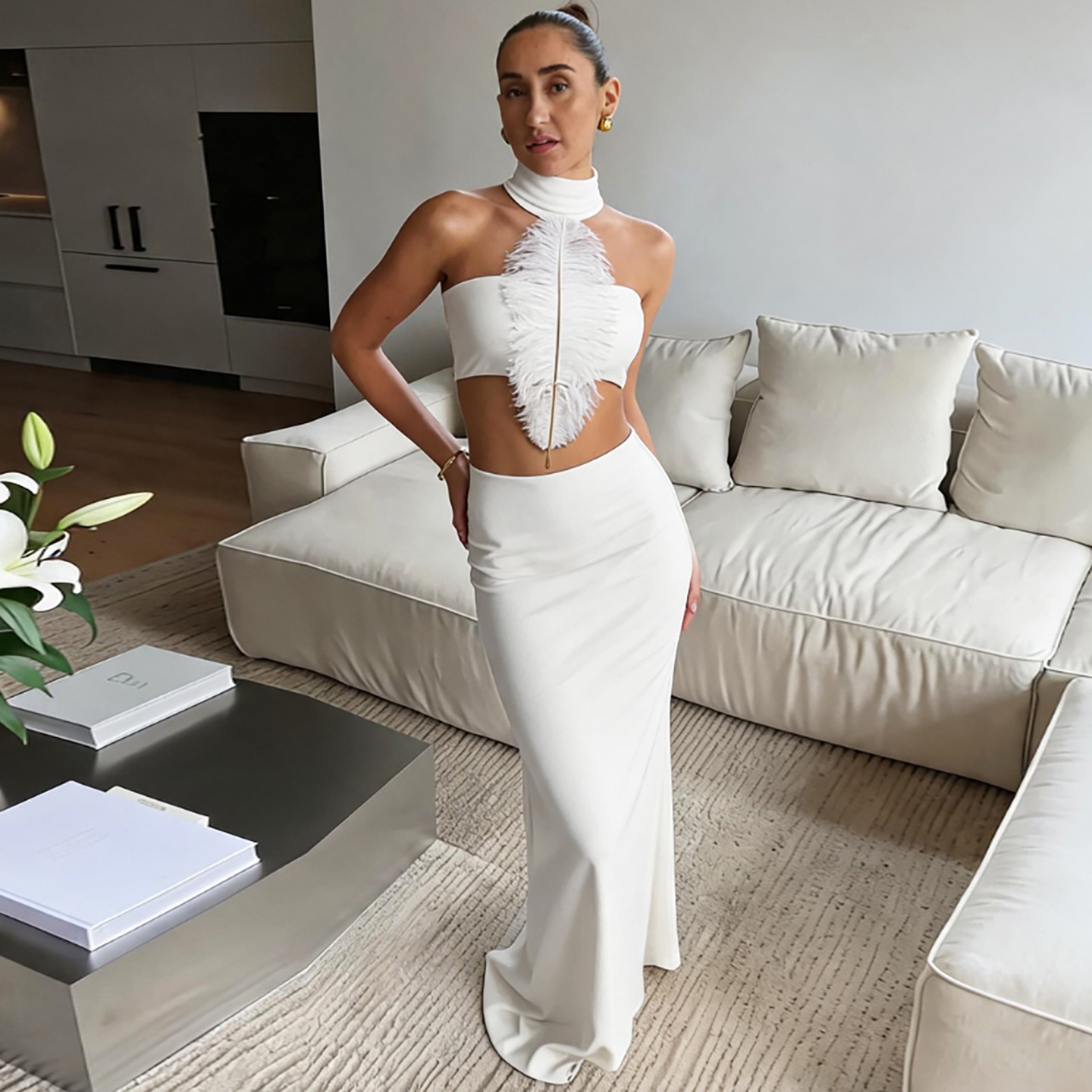 Witte sexy slim-fit set met ha - Maxi Dress Halter recensie en prijs