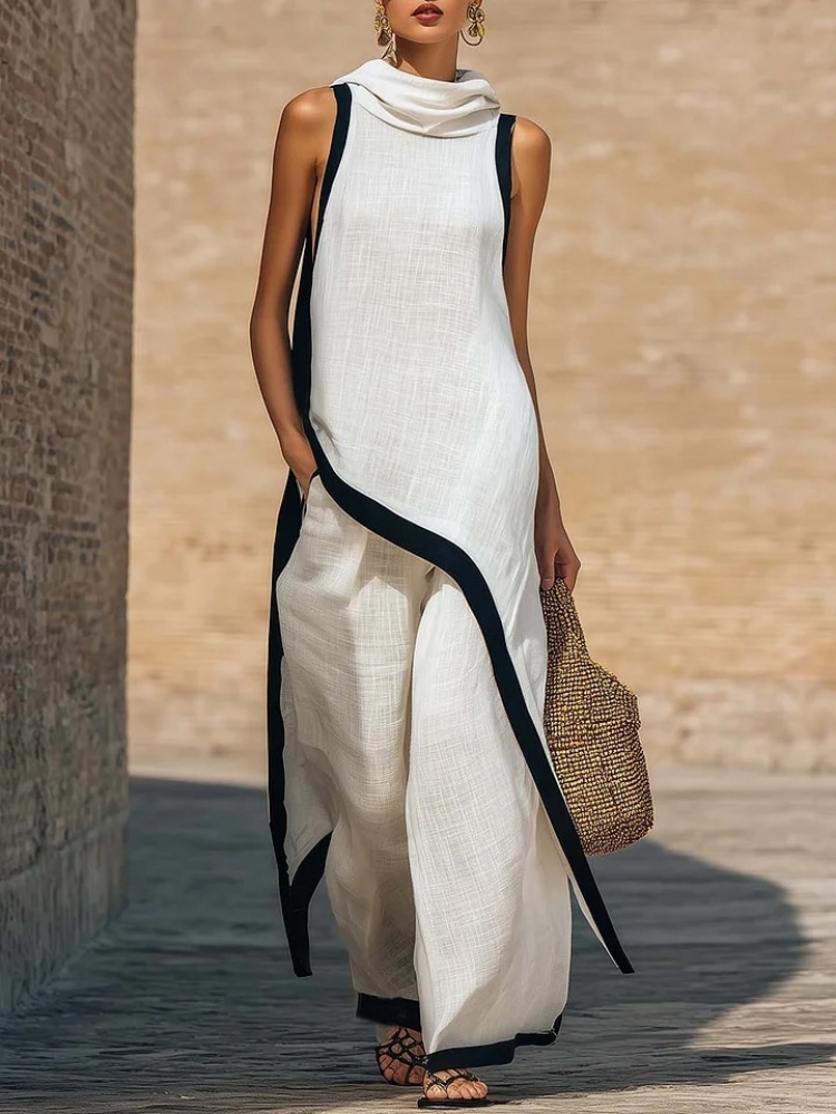 Dameslinnen set met contrastkl - Linen Pant Wide recensie en prijs