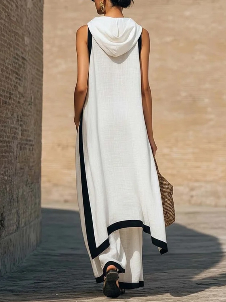 Dameslinnen set met contrastkl - Linen Pant Wide recensie en prijs