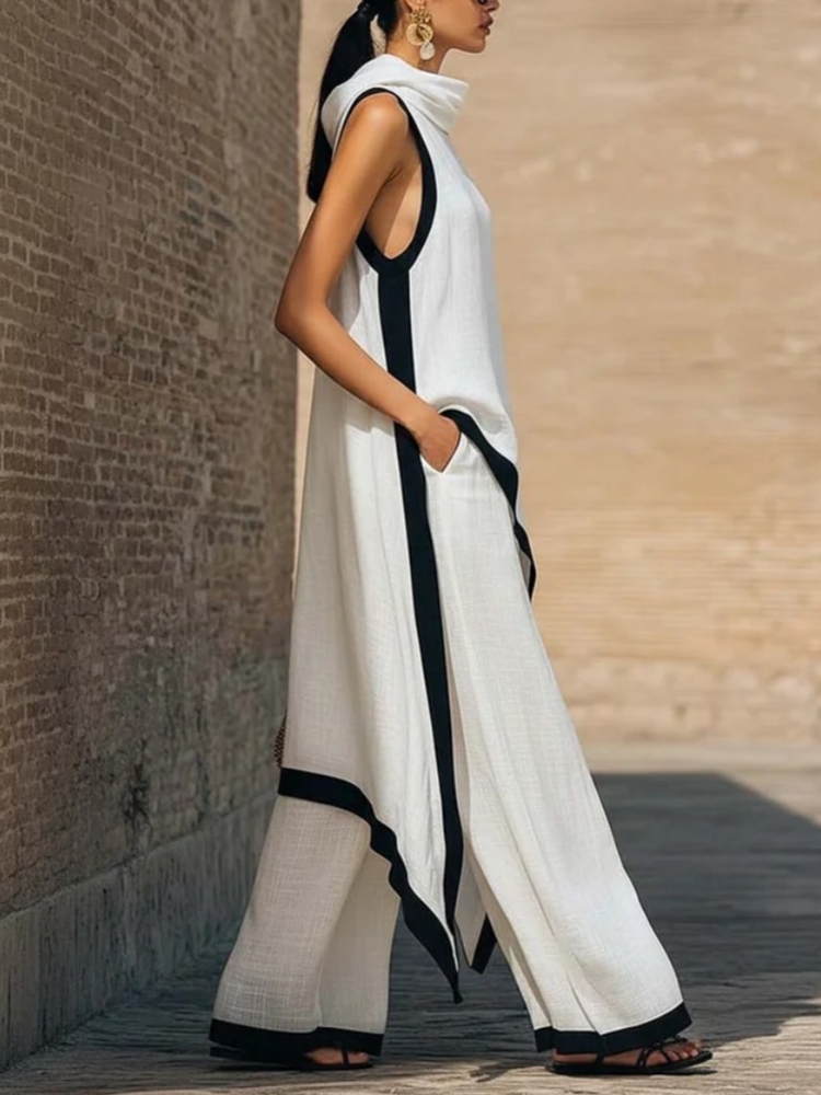 Dameslinnen set met contrastkl - Linen Pant Wide recensie en prijs
